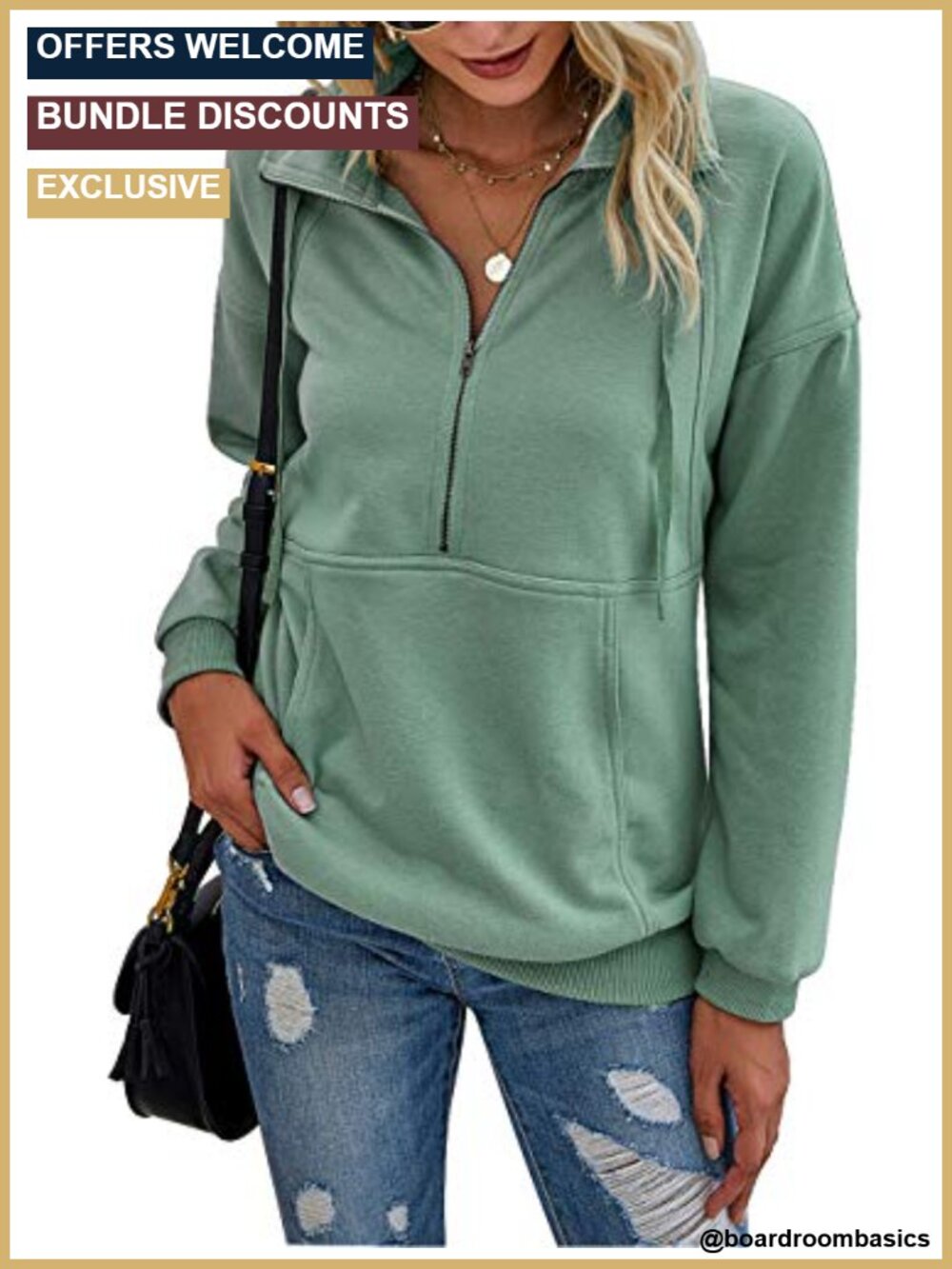Women's Half Zip Long Sleeve Sweatshirt Pullover Oversized Pocket